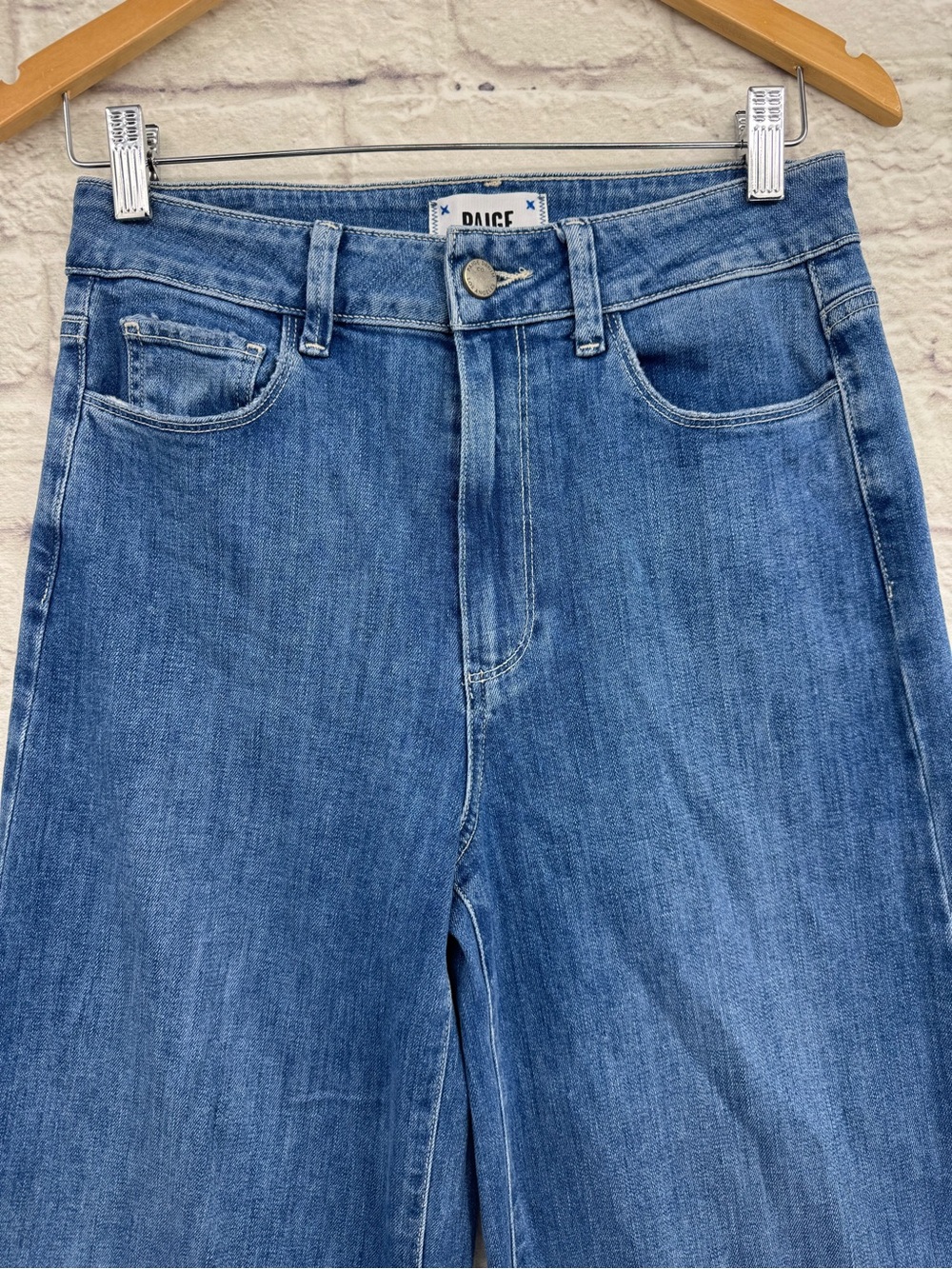 Paige Genesee Modest Wide Leg Jeans Women Size 27 Medium Wash High Rise - Picture 2 of 15